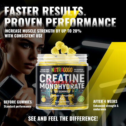 NUTRAGOGO NSF Certified Creatine Gummy - Creatine Monohydrate Gummies for Men & Women-5g of Creatine Monohydrate per Serving - Sugar Free,Vegan, Pineapple Electrolyte Chews, 135 Count