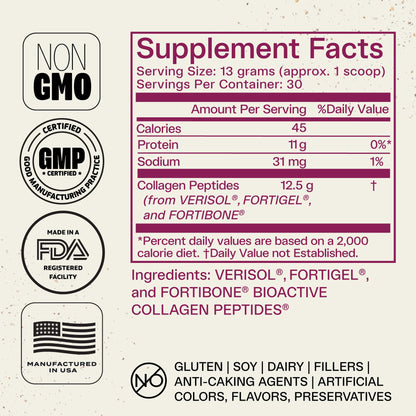 FORTIBONE® Collagen - 3 Clinically-Supported Bioactive Collagen Peptides with FORTIBONE®, FORTIGEL®, VERISOL® Unflavored Collagen for Women - Reduce Wrinkles,