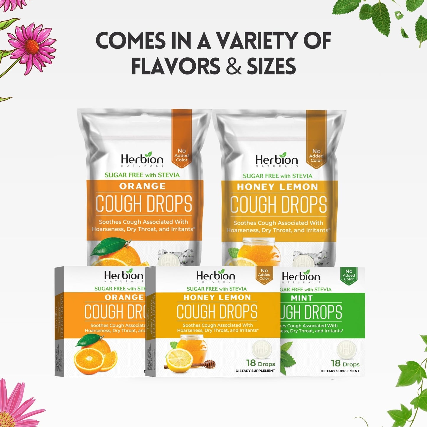 HERBION Naturals Cough Drops with Orange Flavor, Sugar-Free with Stevia, Soothes Cough, for Adults and Children Over 6 Years – Pack of 5(125 Lozenges)