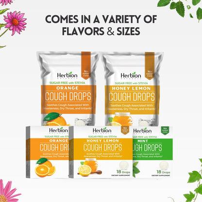 HERBION Naturals Cough Drops with Orange Flavor, Sugar-Free with Stevia, Soothes Cough, for Adults and Children Over 6 Years – Pack of 5(125 Lozenges)