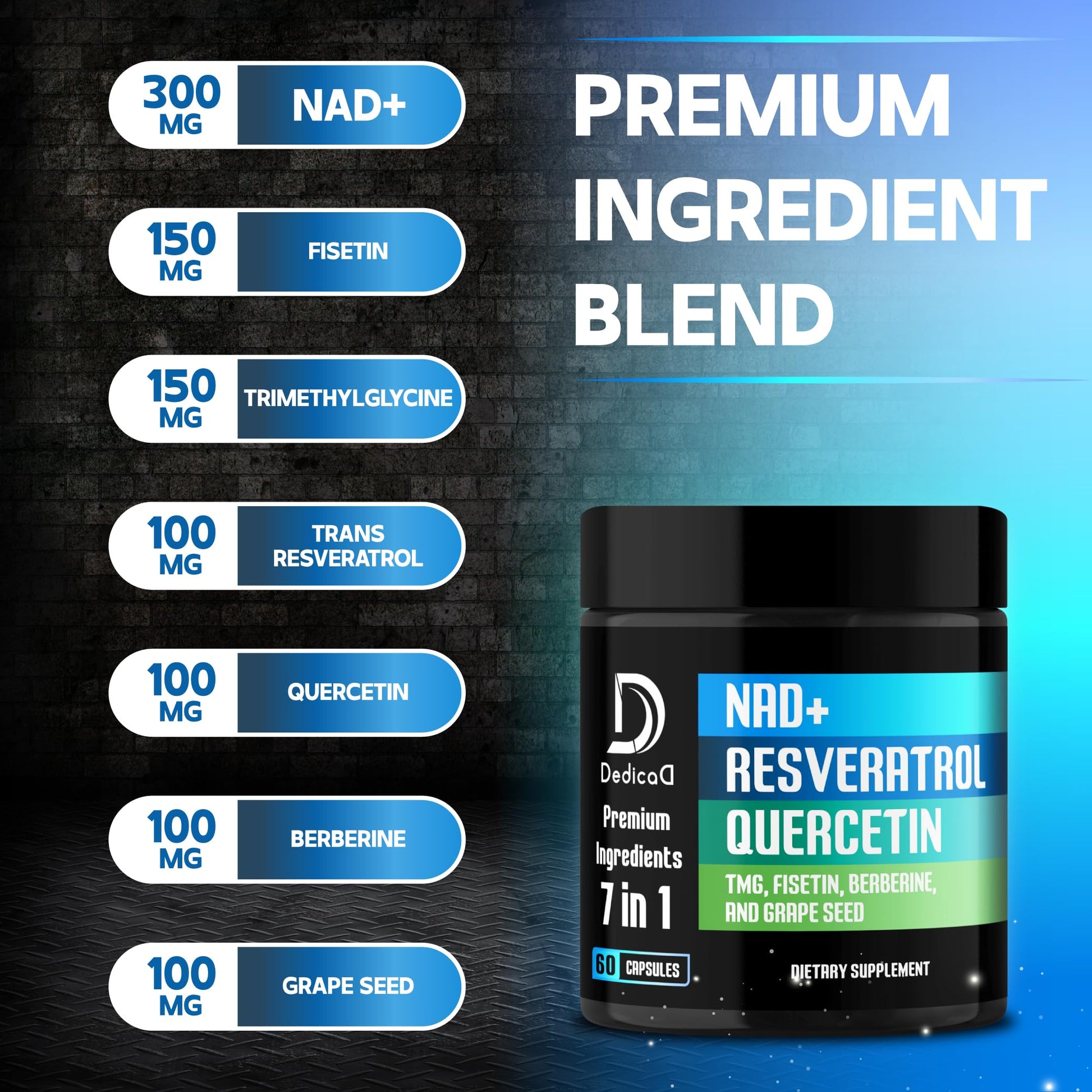 DEDICAD NAD.+ Supplement - Combined to Resveratrol, Quercetin, Berberine, Fisetin, TMG and Grape Seed - 60 Capsules DEDICAD buy supplements Au