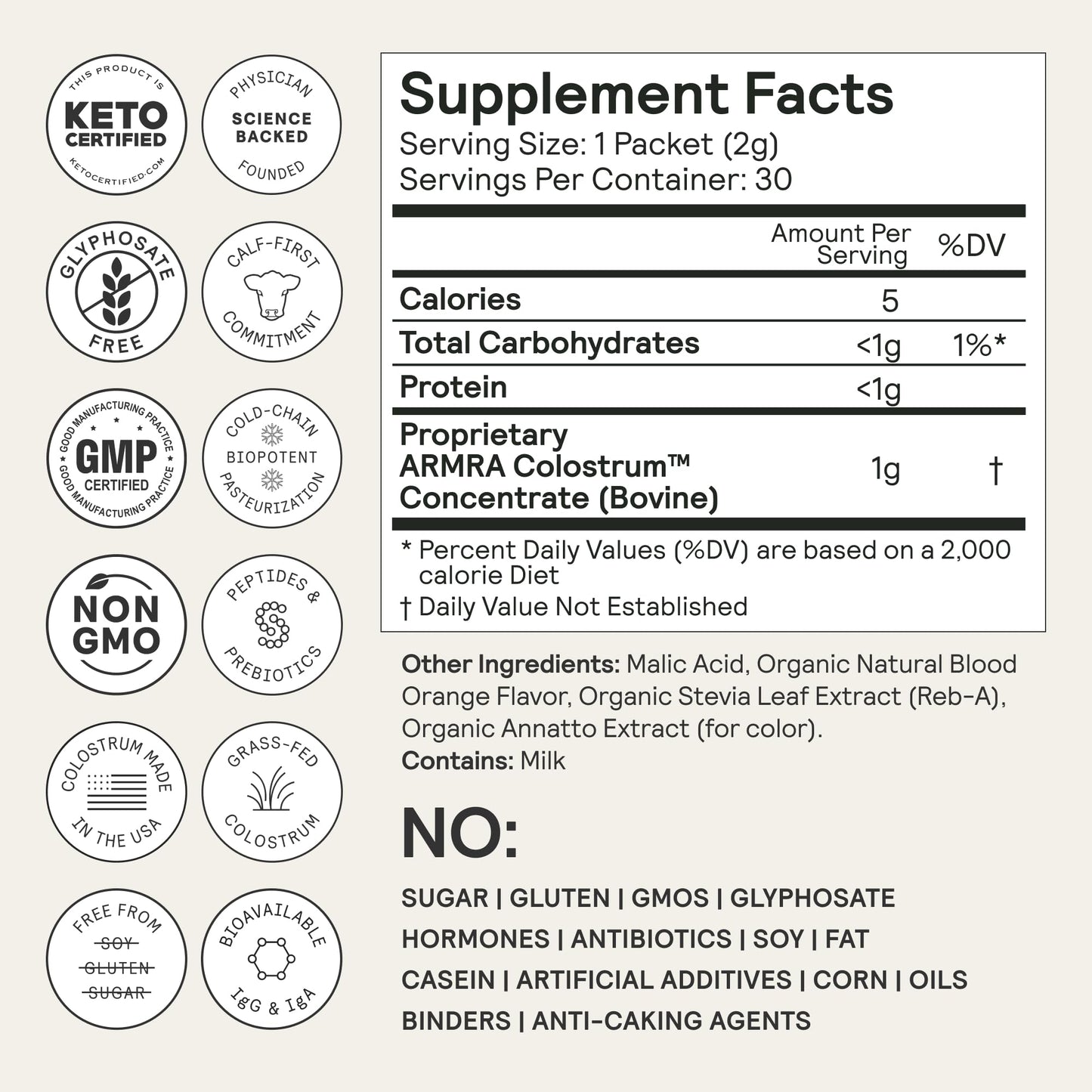 ARMRA Colostrum™ Powder | Blood Orange | Gut Health & Bloating | Skin & Hair | Immunity | Keto, Gluten & Fat-Free | 30 Servings