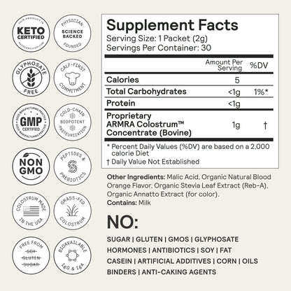 ARMRA Colostrum™ Powder | Blood Orange | Gut Health & Bloating | Skin & Hair | Immunity | Keto, Gluten & Fat-Free | 30 Servings