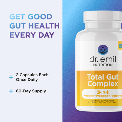 DR. EMIL NUTRITION Women & Men Total Gut Health Complex | Prebiotic + Probiotic + Postbiotic Gut Health Supplements