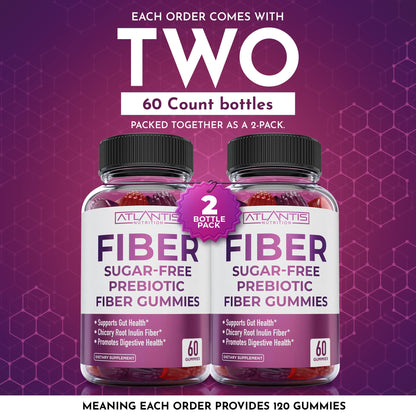 Atlantis Nutrition Sugar Free Fiber Gummies for Adults - 5G Fiber Supplement Formulated with 5.4G Prebiotic Digestive Blend/Serving - Supports Gut Health & Healthy Digestion