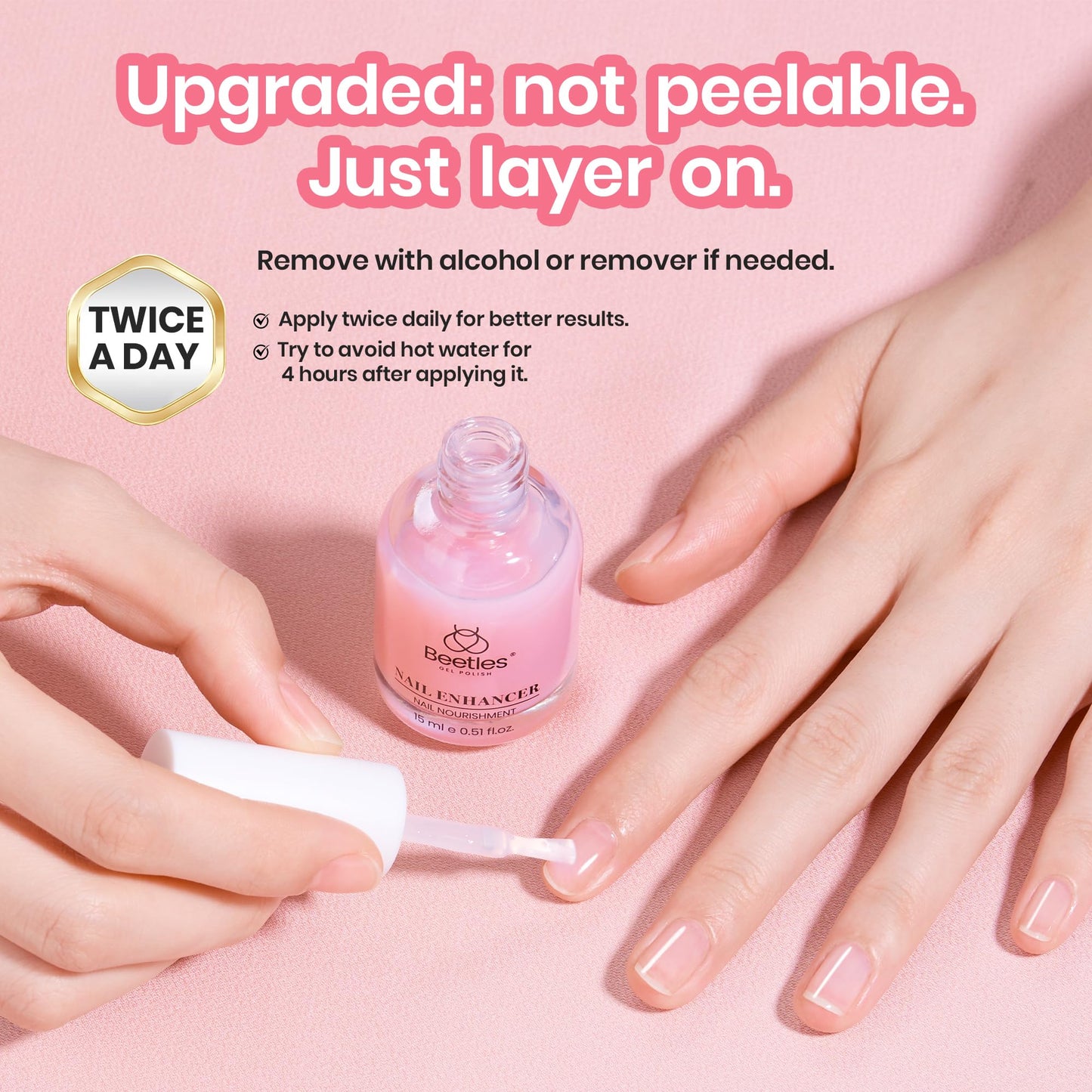 Beetles Nail Strengthener, Air Dry Pink Neutral Nail Polish Strengthener and Growth Nail Growth Treatment Nail Strengthener for Thin Nails and Growth