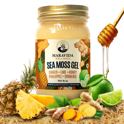 Maravida Wellness Sea Moss Gel – Pineapple, Lime, Honey, Ginger & Turmeric – 100% Natural Raw Organic Irish Moss – 16oz Jar – Premium Superfood for Everyday Wellness Maravida WellnessBuy Supplements Australia