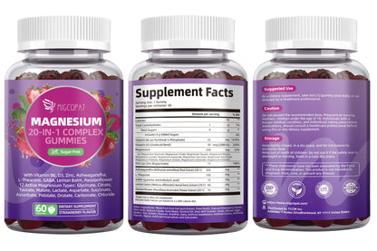 Migcopat Magnesium Complex Gummies, 20 in 1 Magnesium Gummy with Glycinate Citrate Malate Taurate - Ashwagandha, L-Theanine, D3&Zinc for Relaxation, Sleep, Muscle&Heart Support, Strawberry, 60 Cts MigcopatBuy Supplements Australia
