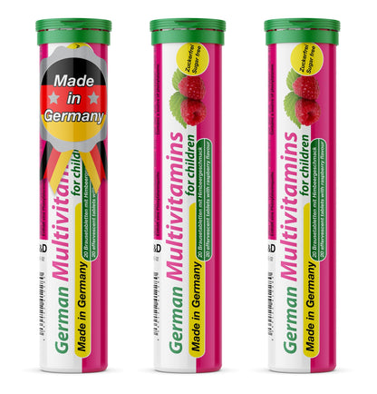 T&D German Multivitamin for Children 60 Drink Effervescent Tablets - Sweet Raspberry Flavour, Sugar Free, Vegan - Vitamin C, E, B1, B2, B6, B12, Folic Acid, Niacin Pharma – Made in Germany T&D buy supplements Au