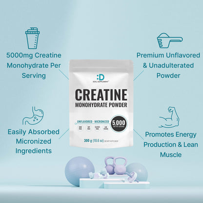 DEAL SUPPLEMENT Instant Creatine Monohydrate Powder, 5g Per Serving – 60 Servings | Micronized, Unflavored, Fast Absorbing Formula
