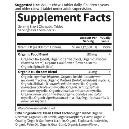 Garden of Life Organics Vegan Vitamin D3 Chewable - Raspberry Lemon, 2,000 IU (50mcg) Whole Food Vitamin D3 from Lichen