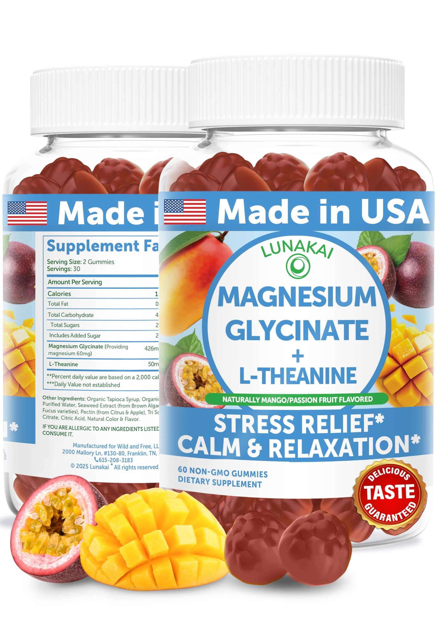 Lunakai USA Made Magnesium Glycinate Gummies with L-Theanine for Kids & Adults – 420mg Magnesium Supplement for Calm, Sleep & Stress Support, 60ct LunakaiBuy Supplements Australia
