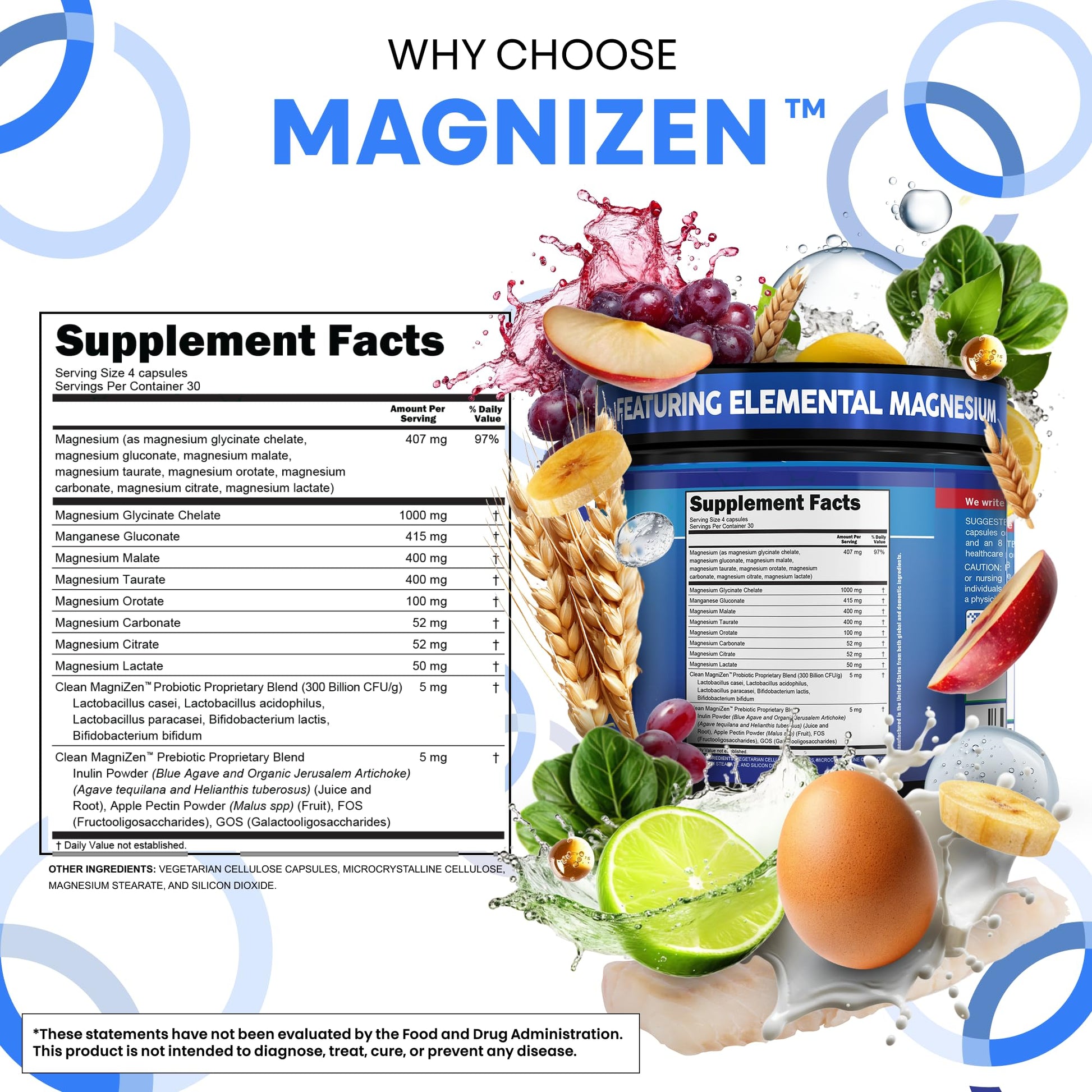 Clean Nutra Magnesium Glycinate Citrate Malate Orotate Taurate Supplement Complex + 10 Strain Probiotic Prebiotics FOS GOS Inulin Sleep Calm Support Apple Pectin – 120 Vegan Capsules Clean Nutraceuticals buy supplements Au
