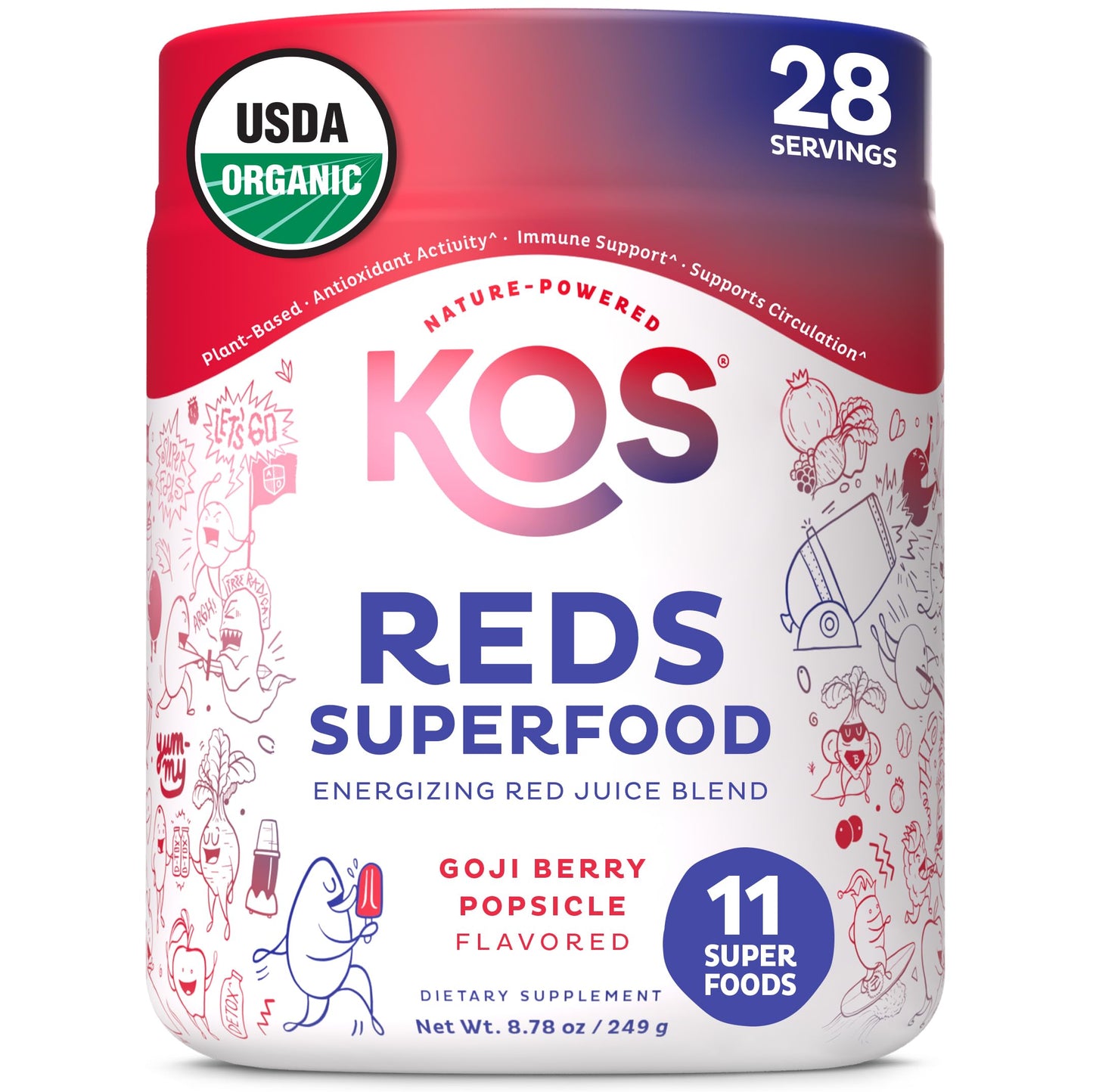 KOS Reds Superfood Powder for Antioxidants - USDA Certified Organic Beet Root, Goji Berries, Acai, Pomegranate, Coconut Water & Digestion Enzymes- Goji Berry Popsicle Flavor Juice Mix - 28 Servings KOS buy supplements Au