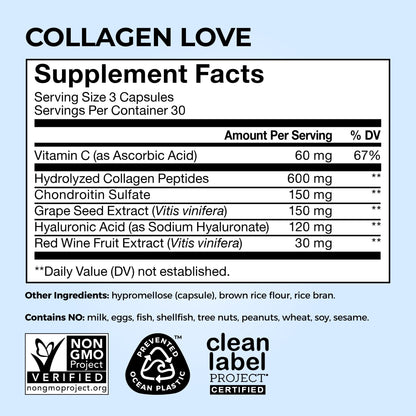 HUM Collagen Love Skin Supplement, Collagen Peptides Capsules with Hyaluronic Acid & Vitamin C, Supports Firm Skin & Helps Minimize Signs of Aging, Supplements