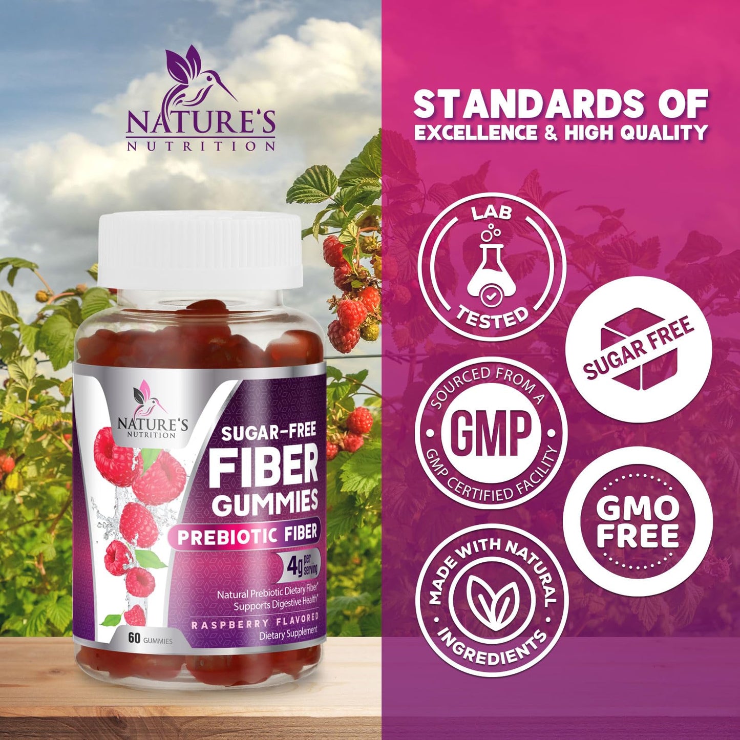 Fiber Gummies – Sugar Free Prebiotic Plant-Based Fiber 4g per Serving Supplement - Improved Soluble Formula Supports Digestive Health & Regularity - Non-GMO,