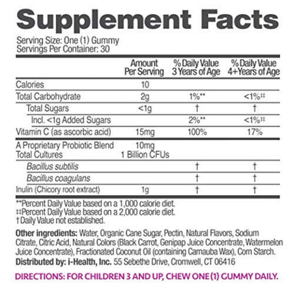 up4 Kids Probiotic Gummies, Digestive and Immune Support with Prebiotics and Vitamin C, Gelatin Free, Gluten Free and Non-GMO, For Ages 3+, 30 count up4Buy Supplements Australia
