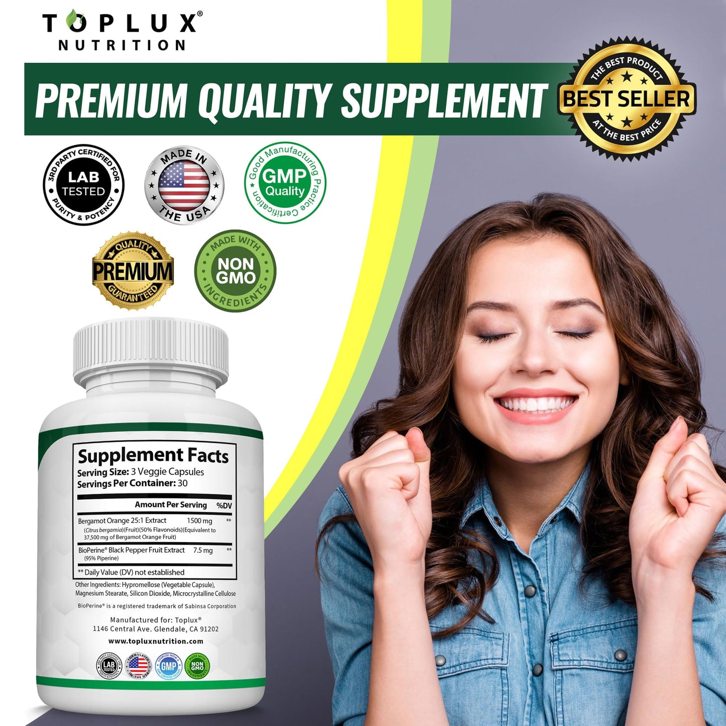 Citrus Bergamot Supplement 1500mg - 25:1 Bergamot Extract to Support Overall Health, Immune System, Potent Antioxidant High Absorption Natural