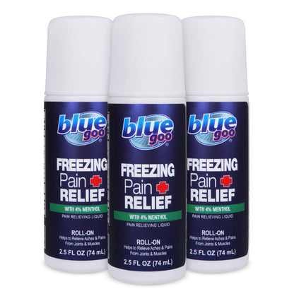Blue Goo Pain Relieving Menthol Roll On – for Back, Neck, Muscle and Joint Pain, Sprains and Strains, Fast-Acting Soothing Cooling Pain Relief Liquid with 4% Menthol, 2.5 oz (3 Pack) Blue GooBuy Supplements Australia