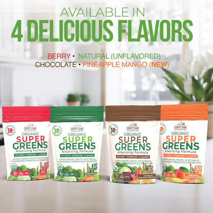 Country Farms Super Greens Berry Flavor, 50 Organic Super Foods, USDA Organic Drink Mix (Wheat Grass, Spirulina, Chlorella) Mushrooms & Probiotics, with Fiber, Gut Health, Natural Energy, 30 Servings Country Farms buy supplements Au