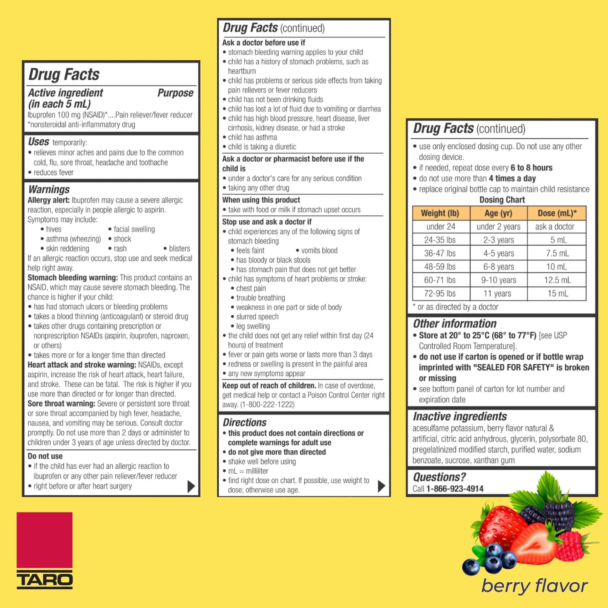 Children's Ibuprofen Oral Suspension 100 mg per 5 mL, 4 Fl Oz, Pain Reliever and Fever Reducer for Ages 2-11 Years, Dye-Free, Berry Flavor TAROBuy Supplements Australia