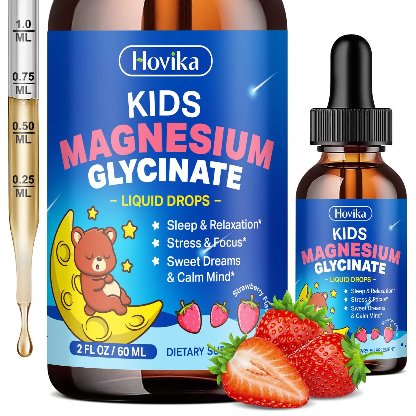 Magnesium Glycinate Liquid for Kids - with L-Theanine Omega-3, Vitamin B6, D3, Zinc - Kids Magnesium Drops for Sleep, Relaxation, Calm & Focus - 2 Fl Oz, Strawberry Flavor HovikaBuy Supplements Australia