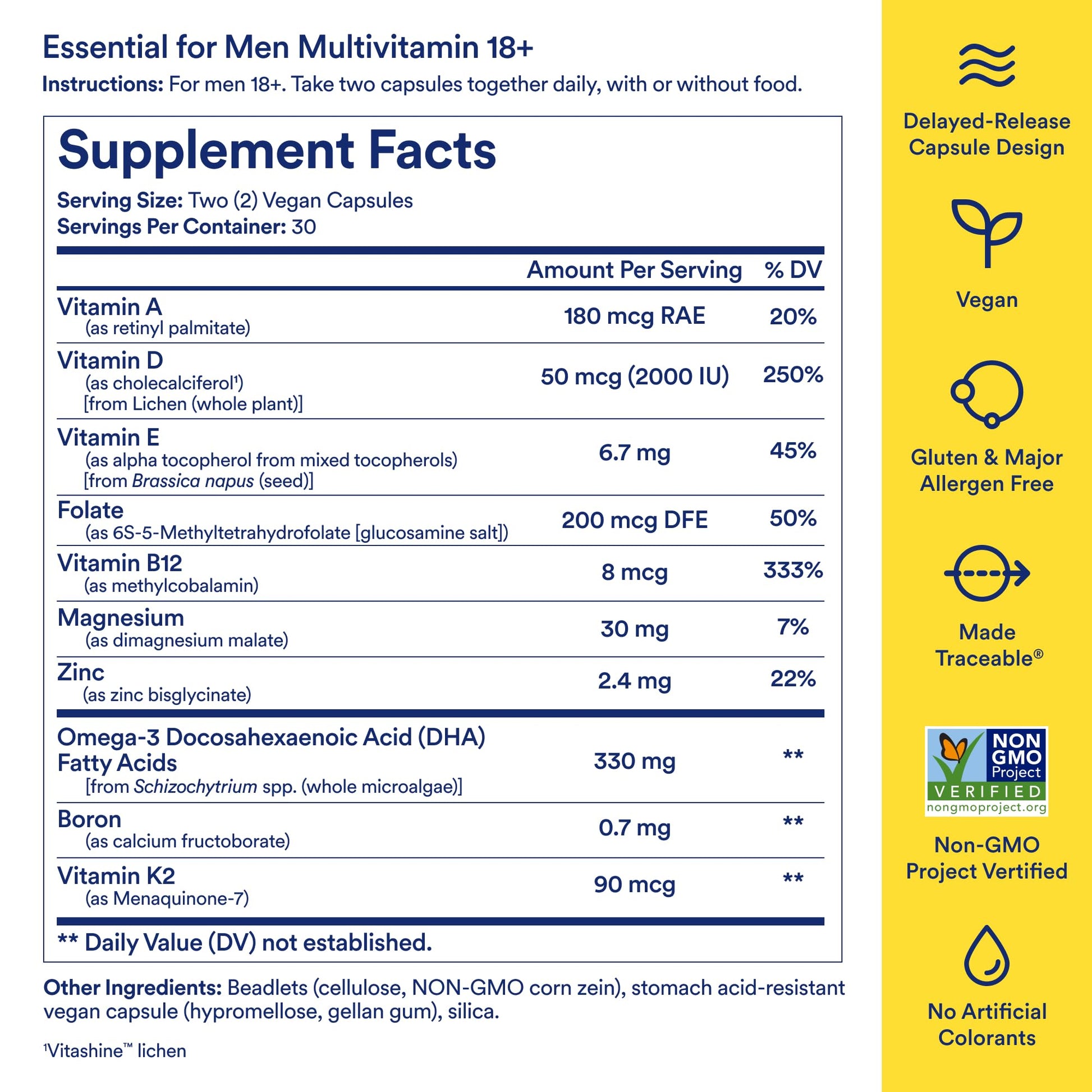 Ritual Men’s 18+ Daily Multivitamin - Key Essential Vitamins and Minerals to Support Energy, Muscle, Heart, Brain Health* - Including Zinc, D3, B12, A, K2 - Vegan - Mint - 60 Capsules - 30 Servings Ritual buy supplements Au