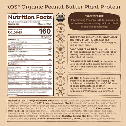 KOS Organic Plant Based Protein Powder, Chocolate Peanut Butter - Delicious Vegan Protein Powder - Keto Friendly, Gluten Free, Dairy Free & Soy Free - 15 Servings KOS buy supplements Au