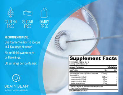 Brain Basics Ultra Pure IgG Supplement - Dairy-Free Supplement IgG-Immunolin Powder, Blended Vitamin & Mineral Supplements, 150g, 60 Servings Brain Bean buy supplements Au