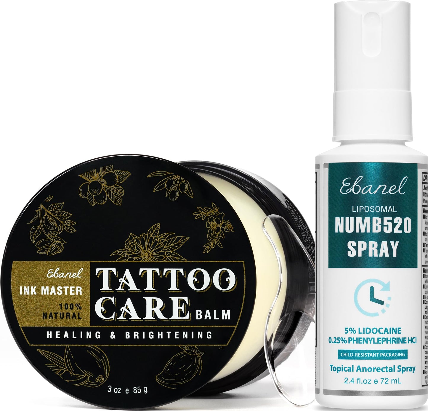Ebanel Bundle of 5% Lidocaine Numbing Spray and Tattoo Aftercare Healing Balm