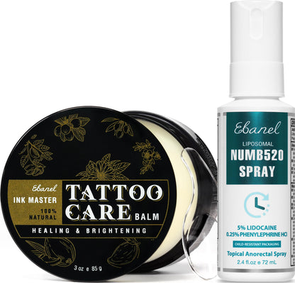 Ebanel Bundle of 5% Lidocaine Numbing Spray and Tattoo Aftercare Healing Balm