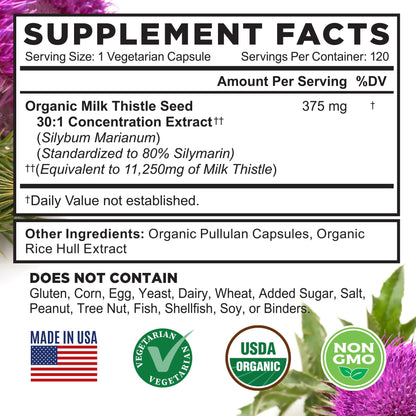 FarmHaven USDA Organic Milk Thistle Capsules | 30X Concentrated Seed Extract & 80% Silymarin Standardized - Supports Liver Function and Overall Health