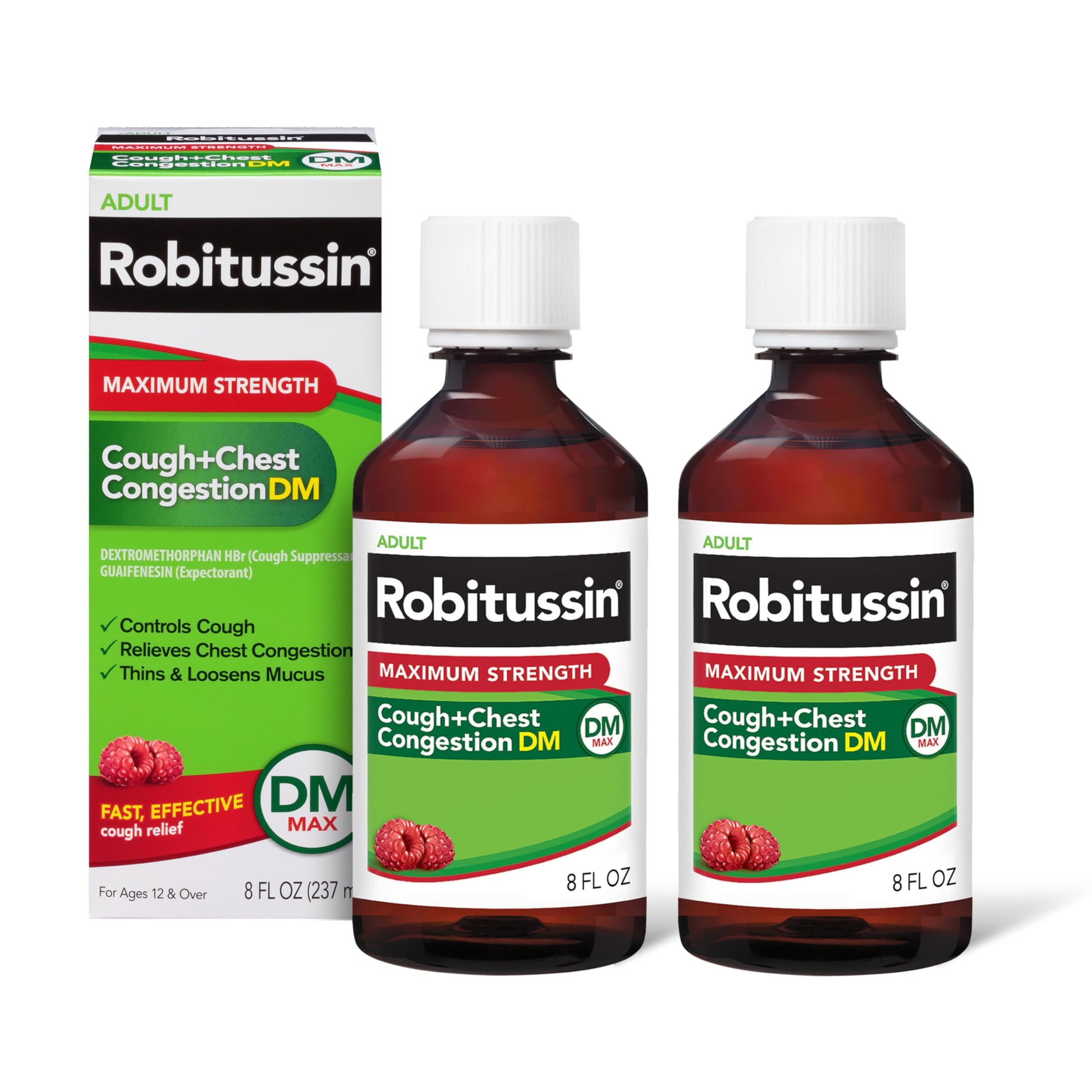 Robitussin Adult Maximum Strength Cough Plus Chest Congestion DM Max, Cough Suppressant and Expectorant, Raspberry Flavor, 8 Fl Oz x 2 Robitussin buy supplements Au