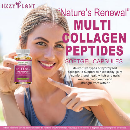 Multi Collagen Peptides Softgel - Type I, II, III, V, X - Hydrolyzed Collagen Peptides with Biotin Vitamin C Hyaluronic Acid for Women & Men, Supports Skin Hair Nail & Joint, Non-GMO, 60 Servings
