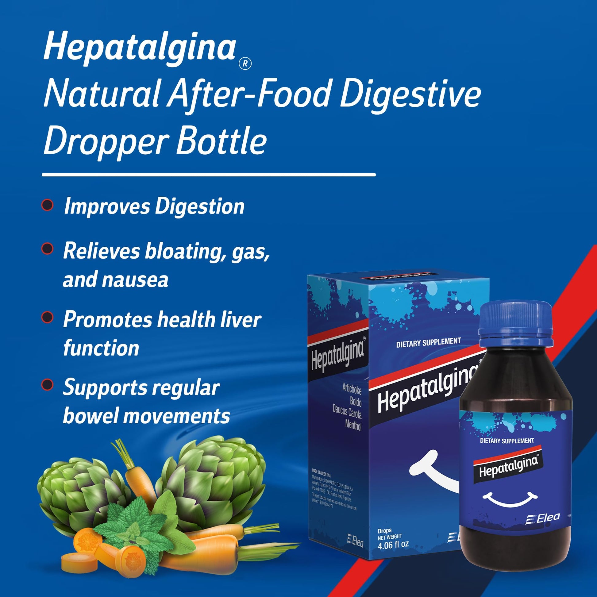 Hepatalgina Liver Support Digestive Protector - Liquid Herbal Supplement with Artichoke Extract for Liver Cleanse Detox & Repair - Liver Detox Cleanse Drops with Mint, Boldo & Carrot - 120 ml Hepatalgina buy supplements Au