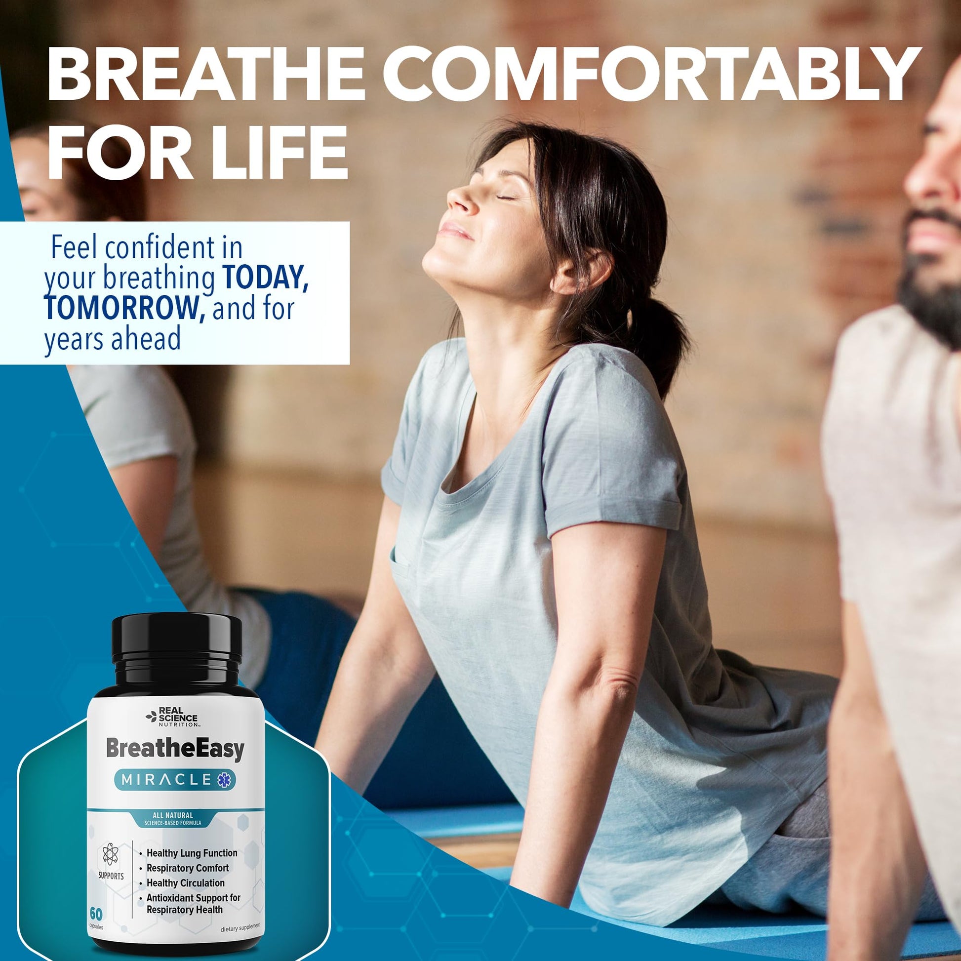 Real Science Nutrition BreatheEasy Lung Support Supplement for Lung Health & Respiratory Wellness – Lung Cleanse Formula with Vinitrox, GABA for Circulation Support - Made in USA - 60 Capsules Real Science Nutrition buy supplements Au