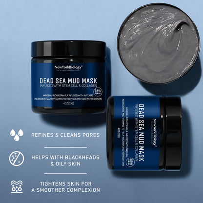 New York Biology Dead Sea Mud Mask for Face, Body | with Stem Cell and Collagen | Spa Quality Pore Refiner for Oily Skin