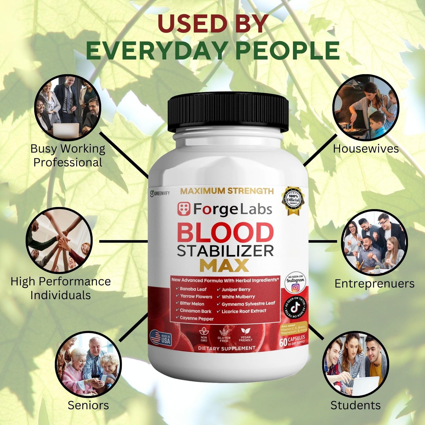 GREENVIFY ForgeLabs Blood Stabilizer Max, Maximum Strength Dietary Supplement, 60 Veggie Capsules, with Banaba Leaf, Juniper Berry, White Mulberry. (1) GREENVIFY buy supplements Au