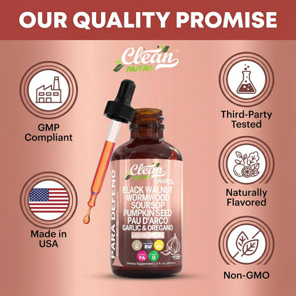 para Defend Wormwood Black Walnut Cleanse for Humans Drops Liquid Soursop Garlic Pumpkin Seed PAU D'Arco Oil of Oregano Turmeric