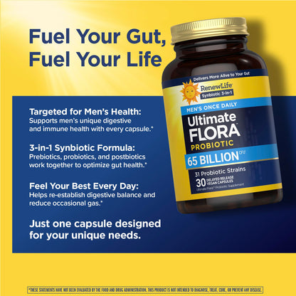 Renew Life Ultimate Flora Probiotics for Men 65 Billion CFU Delayed Release Vegan Capsules | Digestive Health | Immune Health | Dairy Free | 30 Count