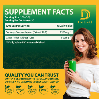 DEDICAD Soursop Leaves Tea Bags with Ginger, 30 Tea bags, 2gr/bag - Non-GMO/Caffeine free - Support Digestion, Well Skin, Immune System DEDICAD buy supplements Au