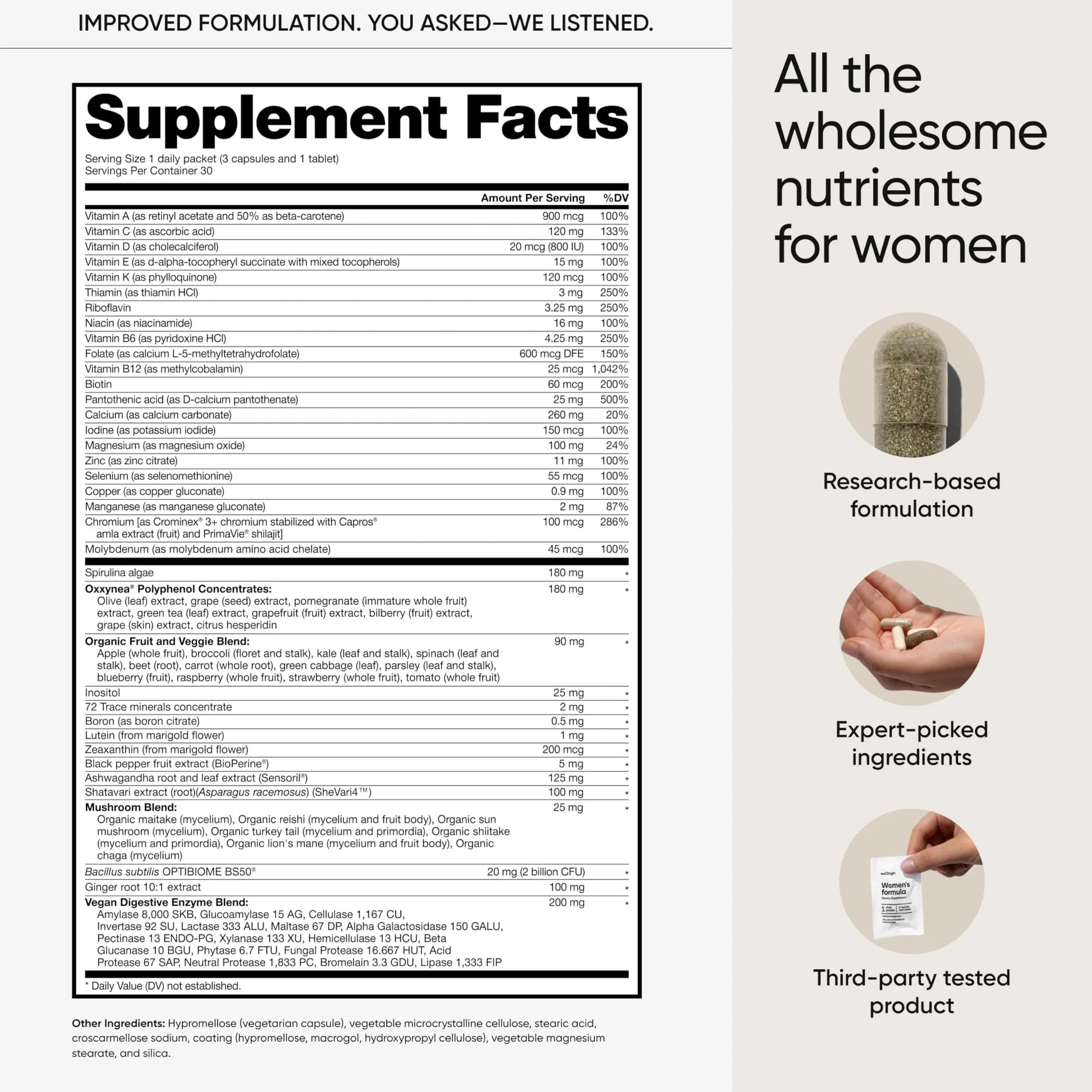 meOrigin Multivitamin for Women, All-in-One Supplement Complex with Vitamin B12, A, C, Biotin, D, E, Folate, Magnesium meOrigin