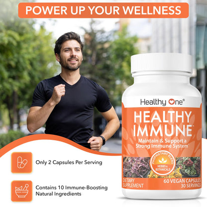 Healthy Immune - 10 in 1 Formula - Cold & Flu Virus - Sick & Illness - Covid - Elderberry - Echinacea - Vitamin C - Zinc - Garlic - Reishi - Andrographis - Astragulus - Antioxidants - Immunity - 120ct Healthy One buy supplements Au