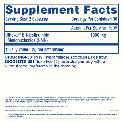 ProHealth NMN Pro 1000 (60 Capsules) Clinically Studied Uthever® NMN. NAD+ Precursor for Cellular Energy, Mitochondrial Support & Healthy Aging.