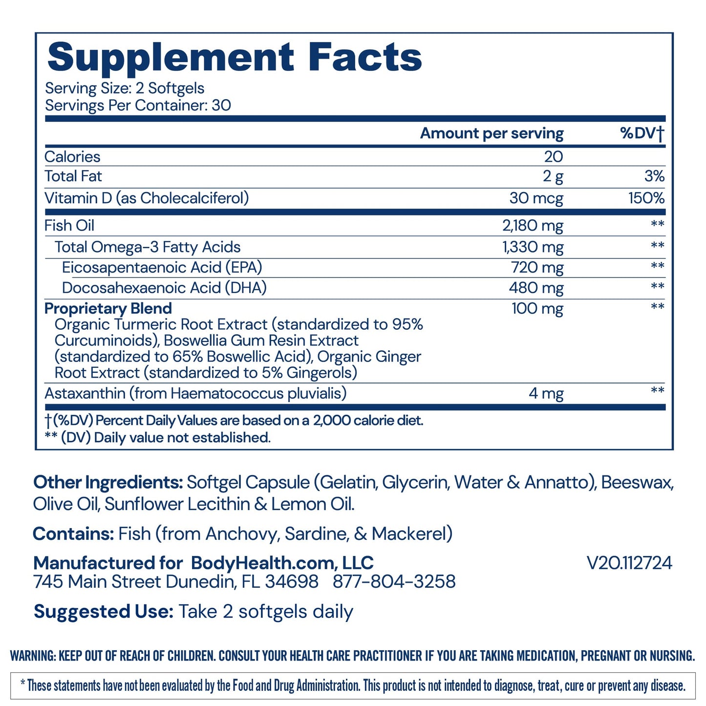 BodyHealth Omega 3 Health, Fish Oil Supplement for Women and Men, Heart and Brain Health, Fish Oil Pills, Fatty Acid Supplements, Omega 3 Vitamins - 60 Soft Gels BodyHealthBuy Supplements Australia