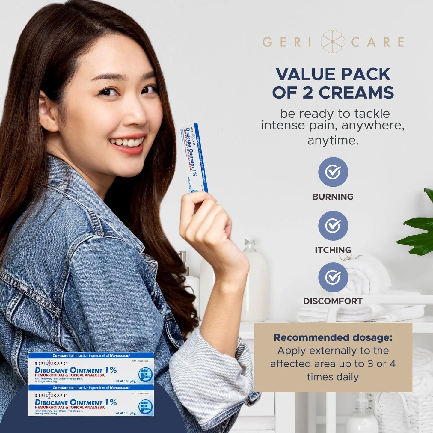 GeriCare Dibucaine Hemorroid Ointment 1% Pain-Relief Hemorrhoid Cream |Hemorroidal & Topical Analgesic| Quick Relief from Burning & Itching | Fast-Acting External Hemorrhoid Treatment 1oz (2 Pack) GeriCareBuy Supplements Australia