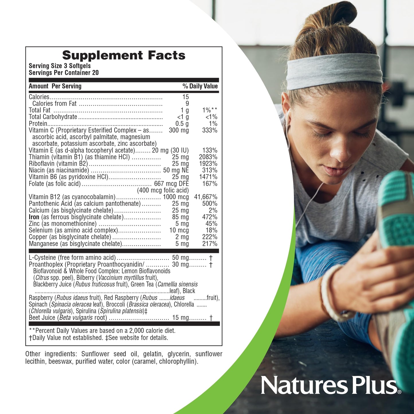 NaturesPlus Hema-Plex Iron - 60 Fast-Acting Softgels - 85 mg Iron + Vitamin C & Bioflavonoids for Healthy Red Blood Cells