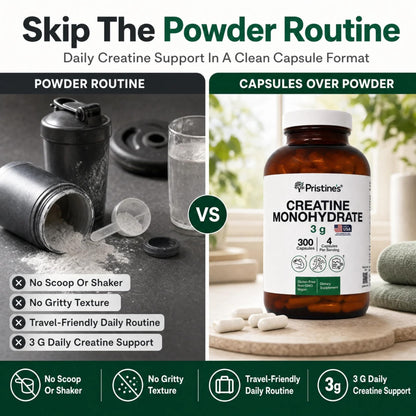 PRISTINE'S Creatine Monohydrate Capsules for Women & Men - NSF Certified 75 Day Supply 3G Creatine Pills for Women - Cognitive & Athletic Performance Support