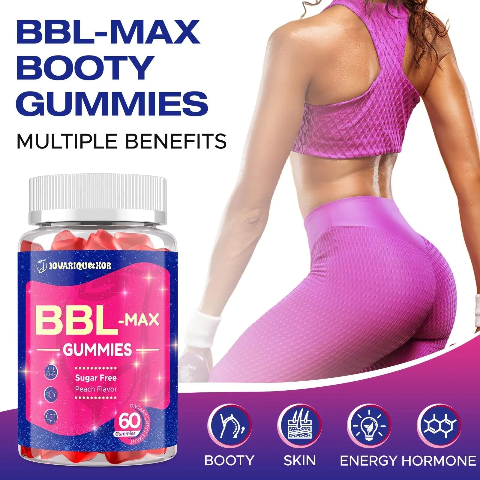 Jovariquethor Booty Gummies for Women - BBL Gummies with Multivitamins and Herbal Extracts - Peach Flavor - 60 Count Jovariquethor