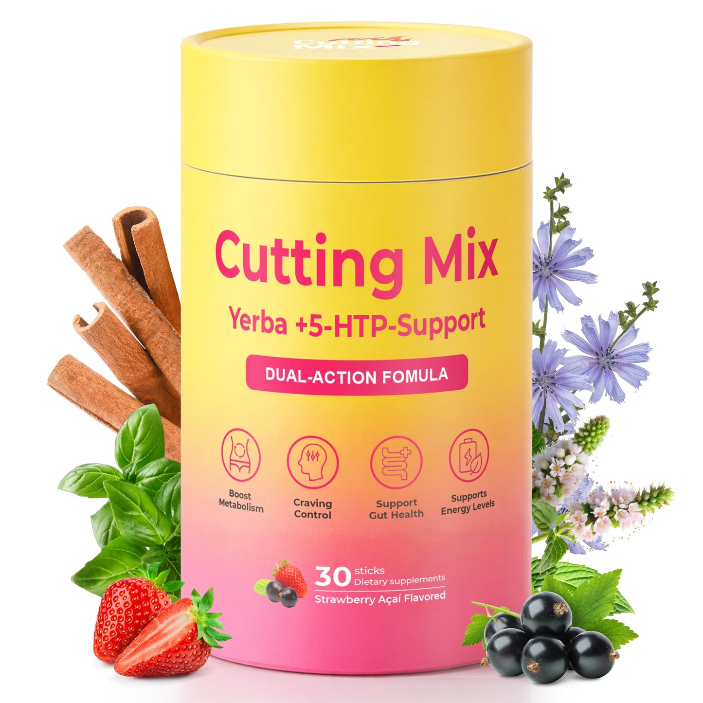 BOSNETHUINH Cutting Drink Mix – Satiety & Metabolism Support | Berberine, Chromium, FOS, Yerba Mate & 5-HTP | Gut Health & Energy